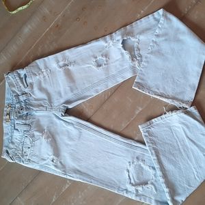Roxy Denim Jeans Womans Size 00 Low Rise Distressed Light Wash Flare Bottom